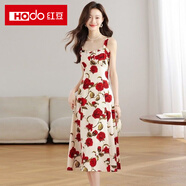 紅豆 HODO法式玫瑰花雪紡吊帶連衣裙女夏季2025新款顯瘦收腰無(wú)袖A字長(zhǎng)裙子 紅色 M