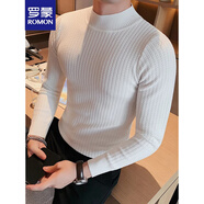 羅蒙（ROMON）半高領(lǐng)毛衣男秋冬季加絨修身潮流長(cháng)袖針織打底衫高級感百搭毛線(xiàn)衣 白色-中領(lǐng) XL 125-140斤