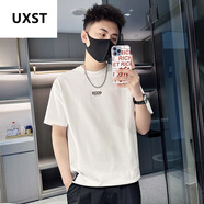 UXST夏季純棉短袖t恤男士百搭簡約超火體恤新款高端潮牌半袖衣服 白色:主圖款DT112 M :建議115斤內(nèi)