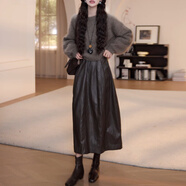 小紅書(shū)爆款巨好看的秋裝搭配一整套2025新款套頭軟糯針織衫半身皮 咖色套裝 M(建議100斤以?xún)? 均碼