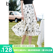 百圖betu女裝夏季新款半身裙法式優(yōu)雅花卉高腰半身裙女2303T67 米白 M
