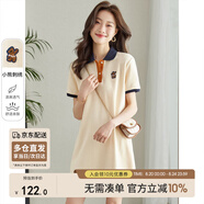 尚都比拉美式復(fù)古風(fēng)小熊刺繡POLO連衣裙小個子夏季寬松顯瘦裙子 杏色 L 