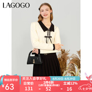 lagogo軟糯蝴蝶結紐扣毛針織衫女拉谷谷冬季新款甜美學(xué)院風(fēng)上衣 白黑(VW) S 155/36