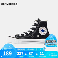 匡威（Converse）童鞋兒童帆布鞋新款經(jīng)典高幫男女童鞋休閑中大童軟底兒童鞋 黑色(偏大 選小一碼) 25 【建議腳長15.6cm】