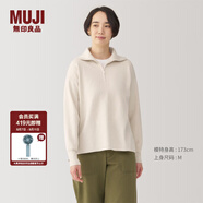 無(wú)印良品（MUJI）女式水洗米蘭諾羅紋針織半拉鏈毛衣長(zhǎng)袖女款女裝針織衫冬季條紋 米白色 XL (165/92A)