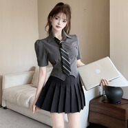 燦沛夜店戰袍女足療店足浴技師工作服新款女職業(yè)制服前臺沐足收腰 灰衣領(lǐng)帶 2XL