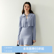 樂町甜美荷葉邊吊帶裙針織開衫套裝兩件氣質(zhì)藍(lán)色甜美長袖套裝連衣裙 鈷藍(lán)(現(xiàn)貨) L