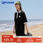 FILA FUSION斐樂潮牌女子連衣裙夏時尚寬松簡約POLO領連身裙 深黑-BK M （165/84A/M）