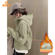 派吉鯊正肩運動(dòng)連帽短款衛衣外套女2025春秋新款開(kāi)衫小個(gè)子休閑韓系穿搭 灰綠色【秋冬加絨加版】 厚款 L 【建議110-125斤】