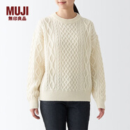 無印良品 MUJI 女式 美利奴羊毛纜繩花紋圓領毛衣 BAH05A2A 長袖針織衫 原色 M