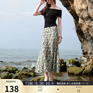 三彩2025夏季新款碎花半身裙斜裁A字裙松緊腰魚(yú)尾裙浪漫長(cháng)裙M 霧霾藍花卉 S 155/64A