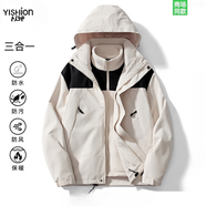 以純（YISHion）戶外三合一沖鋒衣男女款冬季保暖登山服工裝外套春秋情侶夾克衣服 【23658三合一】象牙白 常規(guī) M