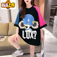 初徑（CHUJING）2025新款歐貨大版炸街上衣大碼女裝夏胖遮肚藏肉胖妹妹短 炫TY-782黑色 L 適合125-145斤