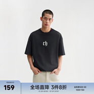 CHINISM  CH赤塵美式?jīng)龈兴俑啥绦鋞恤男士夏季潮流寬松休閑五分袖上衣 黑色 XL