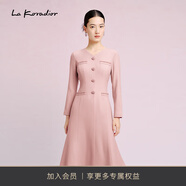 拉珂蒂（La Koradior）修身通勤優(yōu)雅時(shí)尚新款羊毛氣質(zhì)鈴蘭裙連衣裙女 淡紅 2XL