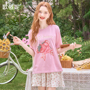 歌依妮夏季新款女裝甜美粉色輕薄涼感寬松休閑透氣短袖T恤上衣體恤 粉紫色 M