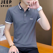 JEEP SPIRIT吉普短袖t恤男上衣潮流冰絲棉男裝聯(lián)名休閑打底衫半袖純色體恤 T117翻領(lǐng)紐扣-深灰色 L 【110-130斤】