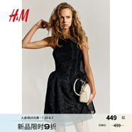 H&M女裝掛脖連衣裙2025夏季新款時(shí)尚法式刺繡無(wú)袖連身裙1282075 黑色 L 170/104