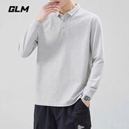 GLM長(zhǎng)袖t恤男春秋季翻領(lǐng)長(zhǎng)袖polo衫男簡(jiǎn)約運(yùn)動(dòng)上衣打底衫男裝淺灰L