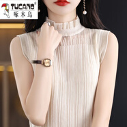 啄木鳥(niǎo)春秋新款吊帶背心女內搭木耳邊蕾絲無(wú)袖上衣鏤空外穿打底衫 【米色】DMR290蕾絲背心 M 【95-110斤】