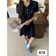 POLO SPORT保羅拉夫Polo馬標(biāo)甜妹針織連衣裙短袖顯瘦透氣感 藍色