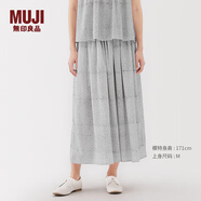 無印良品（MUJI）女式雕版印染抽褶輕便長裙長半身裙夏季款裙子純棉女裝25年 灰色圖案 S (155/62A)