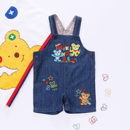 MIKIHOUSE 兒童背帶褲卡通彩色字母鉛筆熊牛仔背帶褲短褲 牛仔色 100 cm