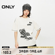 ONLYONLY春季潮酷百搭撞色線條印花寬松落肩T恤女|124101067 A06 太古白色 M 165/84A