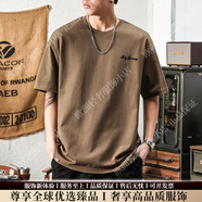 VERSINOTS輕奢品牌男士280g重磅t恤男復(fù)古棉短袖寬松大碼夏季半袖體恤 咖啡色 S 90-115斤