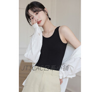 JTTCAC日本吊帶背心女夏季修身內搭帶胸墊文胸一體外穿無(wú)袖打底白色上衣 黑色 XL 121-130斤