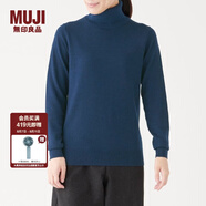 無印良品 MUJI 女式 天竺 高領(lǐng)毛衣 長袖針織衫 藍色 M