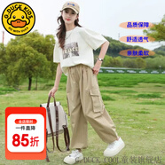 G.DUCKKIDS童裝女童夏裝套裝兒童衣服女大童春秋季25新款短袖闊腿褲兩件套女 工裝褲套裝【夏款】asmqqsm 160 尺碼13~14歲【150-160cm】