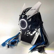 泰利奇賽博朋克面具cos個(gè)性diy發(fā)光頭盔潮流面罩霸氣機甲炫酷騎士 白色+側燈+辮子+頭套