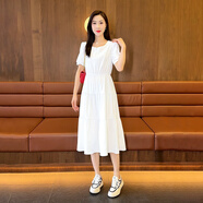 FHHUABD大碼女裝2025夏裝新款女士連衣裙長裙胖mm遮肚子顯瘦裙子寬松洋氣 白色 M(建議100斤以內(nèi)) 均碼