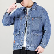 愛(ài)洛斯汀堡牛仔外套男春秋上衣服男裝休閑夾克衫ins潮牌夾克男工裝棒球服男 Y8021藍(lán)色 L 【100-120斤】