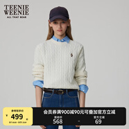 Teenie Weenie小熊毛衣女春季簡約運(yùn)動(dòng)綿羊毛圓領(lǐng)絞花針織毛衣女 象牙白 L