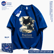 NASA STONE聯(lián)名短袖t恤男女款夏季2025新款寬松純棉半袖美式青少年涼感夏裝 克萊茵藍(lán)-酷酷貓咪 2XL 推薦體重130-150斤