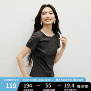 紅袖獨特漂亮掐腰T恤2025夏季新款女裝修身正肩氣質(zhì)串珠領(lǐng)口顯瘦上衣 灰060 S
