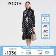 PORTS寶姿 春夏新品印花圓點(diǎn)休閑連衣裙ASL9D003LPP081 黑色印花 S (4)