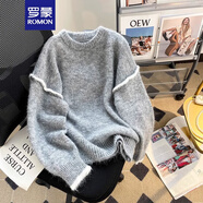 羅蒙（ROMON）慵懶風(fēng)套頭毛衣女秋冬2025新款寬松外穿軟糯加厚韓系圓領(lǐng)針織上衣 灰色 均碼 (80斤-135斤)
