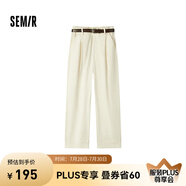 Semir[商場(chǎng)同款]森馬休閑褲女卷邊七分褲顯瘦秋2024新款純棉闊腿褲百搭 米白10301 170/74A/XL