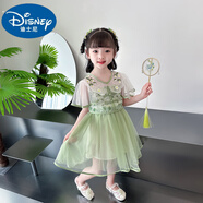 迪士尼女童夏季連衣裙2025新款洋氣童裝小女孩漢服裙子夏兒童夏裝公主裙 綠色 90 cm