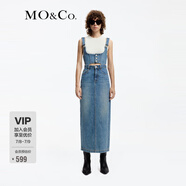 MO&Co.連衣裙兩件套棉質可拆卸胸衣高腰直筒牛仔裙吊帶背帶裙摩安珂 牛仔藍色 XS 155