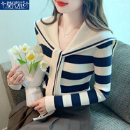 莫代爾海軍領(lǐng)條紋毛衣女2026秋冬內搭新款學(xué)院風(fēng)針織衫修身顯瘦百搭上衣 藍色條紋 M (建議95-105斤)
