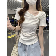 允橘甜美短袖女白色t恤新款2025年夏季上衣高級感洋氣體恤修身短款 白色扭結(jié)收腰短袖 M 【建議85-100 斤】