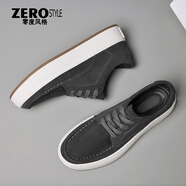零度風(fēng)格·ZERO STYLE輕奢男鞋復古厚底板鞋男秋季真皮棕色鞋子牛皮皮鞋翻毛皮馬丁靴 灰色 【品牌男鞋】 40 【標準皮鞋碼】
