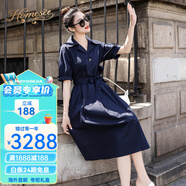 Homesee海外輕奢高端連衣裙歐貨女赫本風(fēng)茶歇法式氣質(zhì)OL收腰顯瘦襯衫裙子 藏青色 S