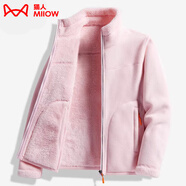 貓人（MiiOW）搖粒絨外套女男情侶抓絨衣加絨冬加厚羊羔絨雙面穿衛衣保暖珊瑚絨 ZZ22028嫩粉-女 XL
