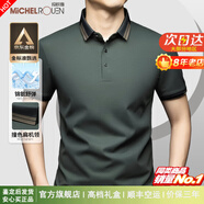 瑪歐璐（MICHEL ROUEN）奢侈高檔品牌冰絲短袖t恤男夏季翻領(lǐng)休閑polo衫時(shí)尚半袖體恤高端 灰綠（高檔禮盒） L /175