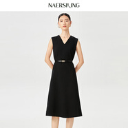 naersiling赫本風V領無袖連衣裙25新款女裝高級感氣質(zhì)淡人顯瘦長款 裙子 黑色 XL